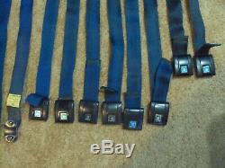 BLUE 1969 Chevelle Seat Belts, harnesses complete set with3 rear & retractors dated