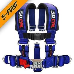 BLUE 5 Point Safety Harness 3 Inch Padded Seat Belt Latch Lock Sternum Strap