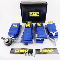 BLUE OMP 4 Point 3 Racing Seat Belt Quick Release Seatbelt Snap-On Harness