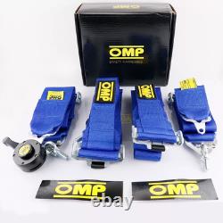 BLUE OMP 4 Point 3 Racing Seat Belt Quick Release Seatbelt Snap-On Harness