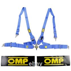 BLUE OMP 4 Point 3 Racing Seat Belt Quick Release Seatbelt Snap-On Harness