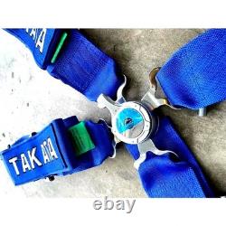 BLUE Takata Racing Seat Belt Harness 4 Point Snap-On 3 Cam lock Universal