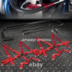 Black 49stainless Steel Chassis Harness Bar+red 6-pt Strap Camlock Seat Belt