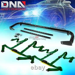 Black 49stainless Steel Chassis Harness Rod+green 4-pt Strap Buckle Seat Belt