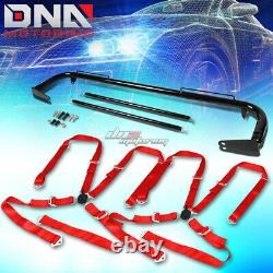 Black 49stainless Steel Chassis Harness Rod+red 4-pt Strap Camlock Seat Belt