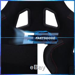 Black Bucket Racing Seats with Red Stitching + 2x 5 Point Blue Seatbelt Harness