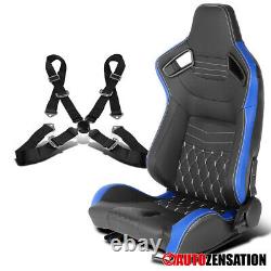 Black PVC Leather Carbon Fiber Look Racing Seat+4-Point Camlock Belt Harness