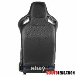 Black PVC Leather Carbon Fiber Look Racing Seat+4-Point Camlock Belt Harness