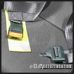 Black PVC Leather Reclinable Racing Bucket Seats+4PT Camlock Seat Belt Harness