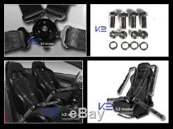 Black Reclinable Sport Racing Seats+4 Point Camlock Seat Belts Harness