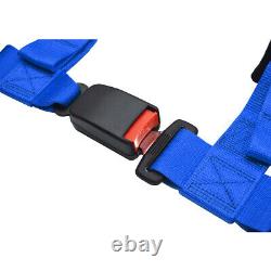 Blue 2'' 4 Point Racing Nylon Safety Harness Adjustable Seat Belt Shoulder Pads