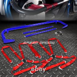 Blue 49stainless Steel Chassis Harness Bar+red 4-pt Strap Camlock Seat Belt