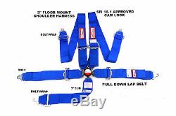 Blue Safety Harness Sfi 16.1 Racing 5 Point Seat Belt Floor Mount 3 Cam Lock
