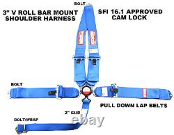 Blue Safety Harness Sfi 16.1 Racing 5 Point V Mount 3 Cam Lock Seat Belt