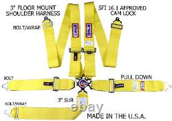 Cam Lock 5 Pt Seat Belt Sfi 16.1 Harness Floor Mount Rjs Racing Yellow Sportsman