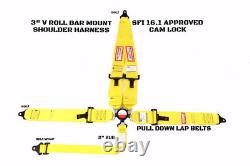 Cam Lock Racing Harness 5 Pt Seat Belt V Mount Signature Series Yellow & Black