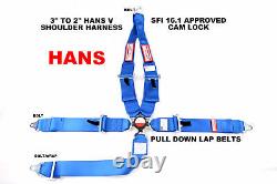Cam Lock Seat Belt Blue Hans Racing Harness Sfi 16.1 5 Point V Roll Bar Mount