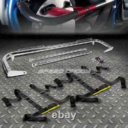 Chrome 49stainless Steel Chassis Harness Bar+black 4-pt Strap Buckle Seat Belt