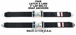 Clip In 3 Seat Belts Latch & Link Racing Harness Black
