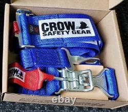 Crow Racing 5 Point Seat Belts Harness, Pull Down, Bolt In, Blue