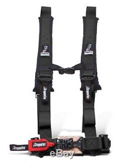 Dragonfire Racing Black H-Style 4 Point 2 Seat Belt Harness Sewn In Universal