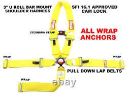 Dragster Yellow Race Harness All Wrap Seat Belt Sfi 16.1 With Sternum Strap