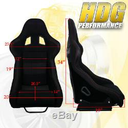 Driver+Passenger Jdm Black Bucket Racing Seat + 2X 5 Point Seatbelt Harness Set