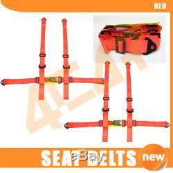 Fits 2 X JDM Red 4-Point Racing Seats Belts Harness
