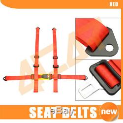 Fits 2 X JDM Red 4-Point Racing Seats Belts Harness