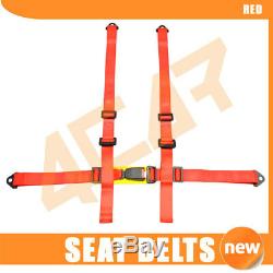 Fits 2 X JDM Red 4-Point Racing Seats Belts Harness