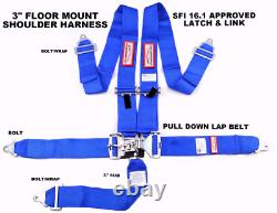 Floor Mounted Blue Safety Harness Sfi 16.1 5 Point 3 Latch & Link Seat Belt