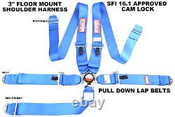Floor Mounted Sfi 16.1 Racing Harness 5 Point Seat Belt 3 Cam Lock Blue