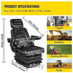 Forklift Tractor Seat Suspension Adjustable Backrest Armrest Safety Belt