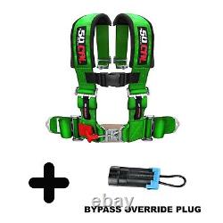 Green 2in 4 point Harness Seat Belt with Bypass Plug For Polaris RZR General Ace
