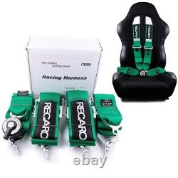 Green RECARO 4 Point 3 Racing Seat Belt Quick Release Seatbelt Snap-On Harness
