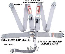 Grey Sfi 16.1 Latch & Link 5 Point Racing Harness Seat Belt Floor Mount