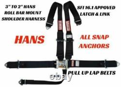 Head & Neck Restraint Seat Belt Racing Harness Sfi 16.1 Pull Up Laps Snap Anchor