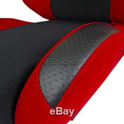 JDM Black/Red Sport Racing Seat Reclinable+2PC Red 4-Point Harness Belts