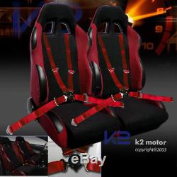 JDM Red Racing Seats with Slider+Pair 4 Point Camlock Harness Seat Belts