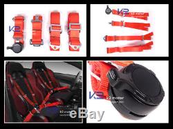 JDM Red Racing Seats with Slider+Pair 4 Point Camlock Harness Seat Belts