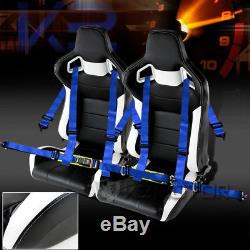 JDM Speed Racing Seats Reclinable Style Black And White+Seat Belt Harness Blue