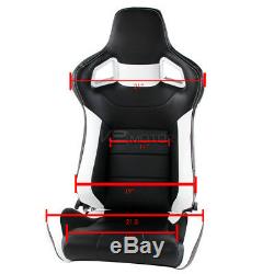 JDM Speed Racing Seats Reclinable Style Black And White+Seat Belt Harness Red