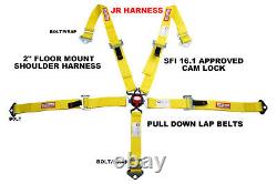 Jr Racing Harness Sfi 16.1 5 Point Cam Lock Floor Mount 2 Seat Belt Yellow