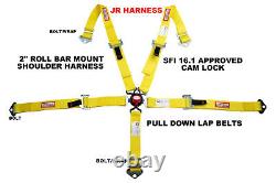 Jr Racing Harness Sfi 16.1 5 Point Cam Lock Roll Bar Mount 2 Seat Belt Yellow