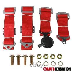 Left Black PVC Leather Red Stitch Racing Seat+Red 4-Point Camlock Belt Harness