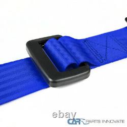 Left+Right Black PVC Leather White Stitch Racing Seat+Blue 4PT Seat Belt Harness