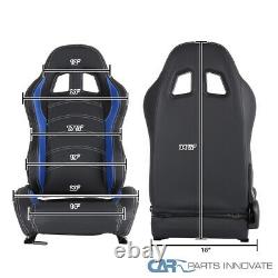 Left+Right Blue PVC Leather White Stitch Racing Seats+Blue 4PT Seat Belt Harness