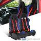Left+Right Blue PVC Leather White Stitch Racing Seats+Red 4PT Seat Belt Harness