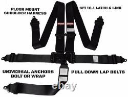 Murdered Out Latch & Link 5 Point Seat Belt Floor Mount Racing Harness Black
