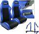New 1 Pair Blue & Black Adjustable Racing Seats + Seat-belt Harness All Toyota